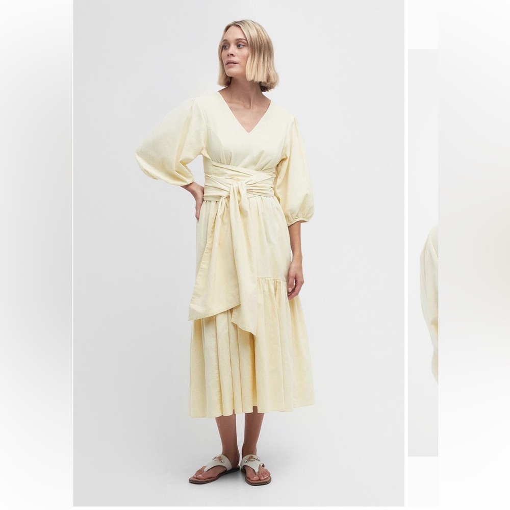 Barbour - Annie dress- puff sleeve linen and cotton midi. Size 8